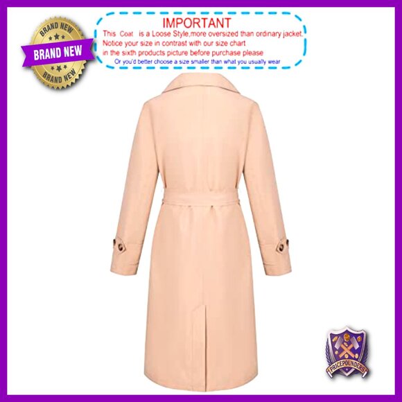 Double-Breasted Trench Coat Water Resistant Loose Fit Oversized Classic Elegant - Picture 3 of 7